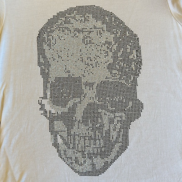 Women’s Shimmery Skull Tee White Silver Metallic Beaded Whimsigoth Grunge Small - Picture 4 of 11
